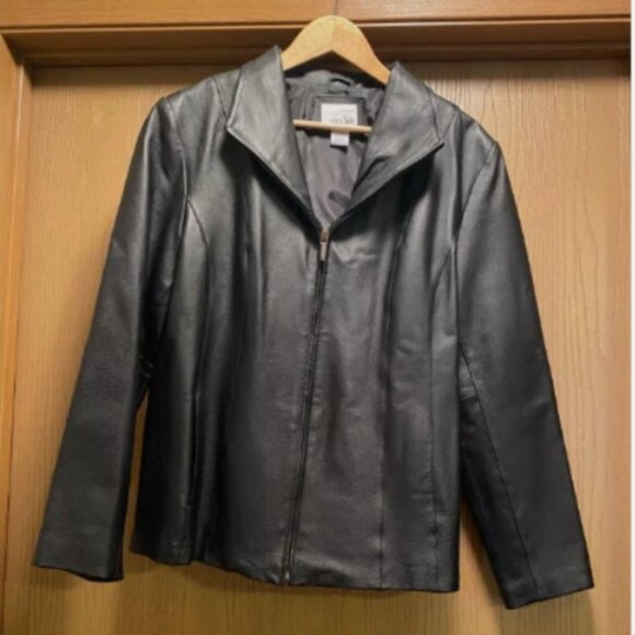 East 5th Womens LARGE 100% Leather Jacket Black Zip Up Lined Rachel from friends - Picture 1 of 3